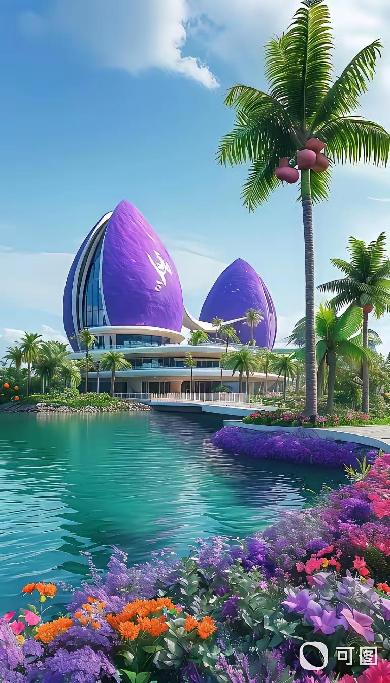 梦幻紫色建筑，热带风情花园，打卡圣地！🌴💜🌸