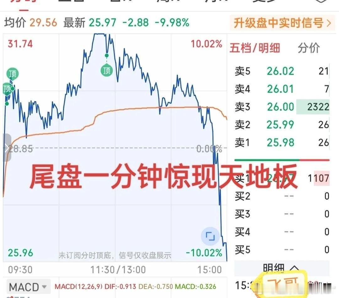 日内最惨个股出炉！尾盘一分钟惊现天地板！此前已连续跌停。今日收盘满屏的跌停股，虽