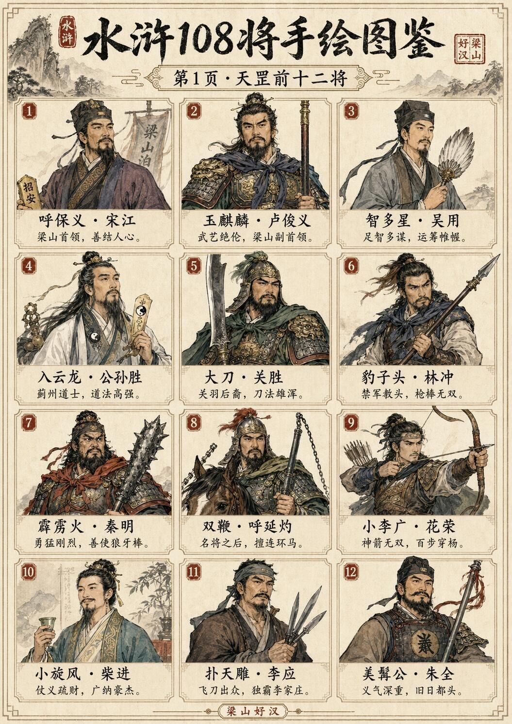 一眼集齐水浒108将！这手绘图鉴太绝了✨一曲水浒，千古侠风；一百零八好汉，