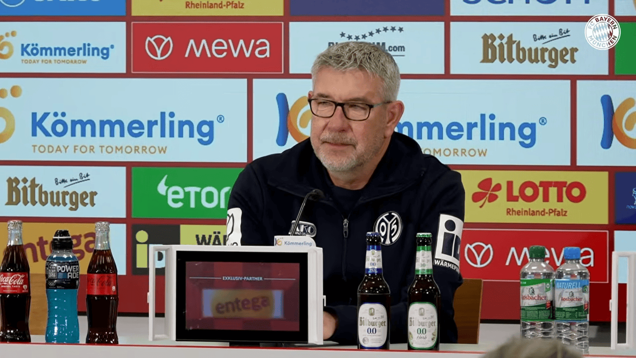 美因茨主帅: 本赛季拜仁实在太强了, 强到3-0领先都拿不下来