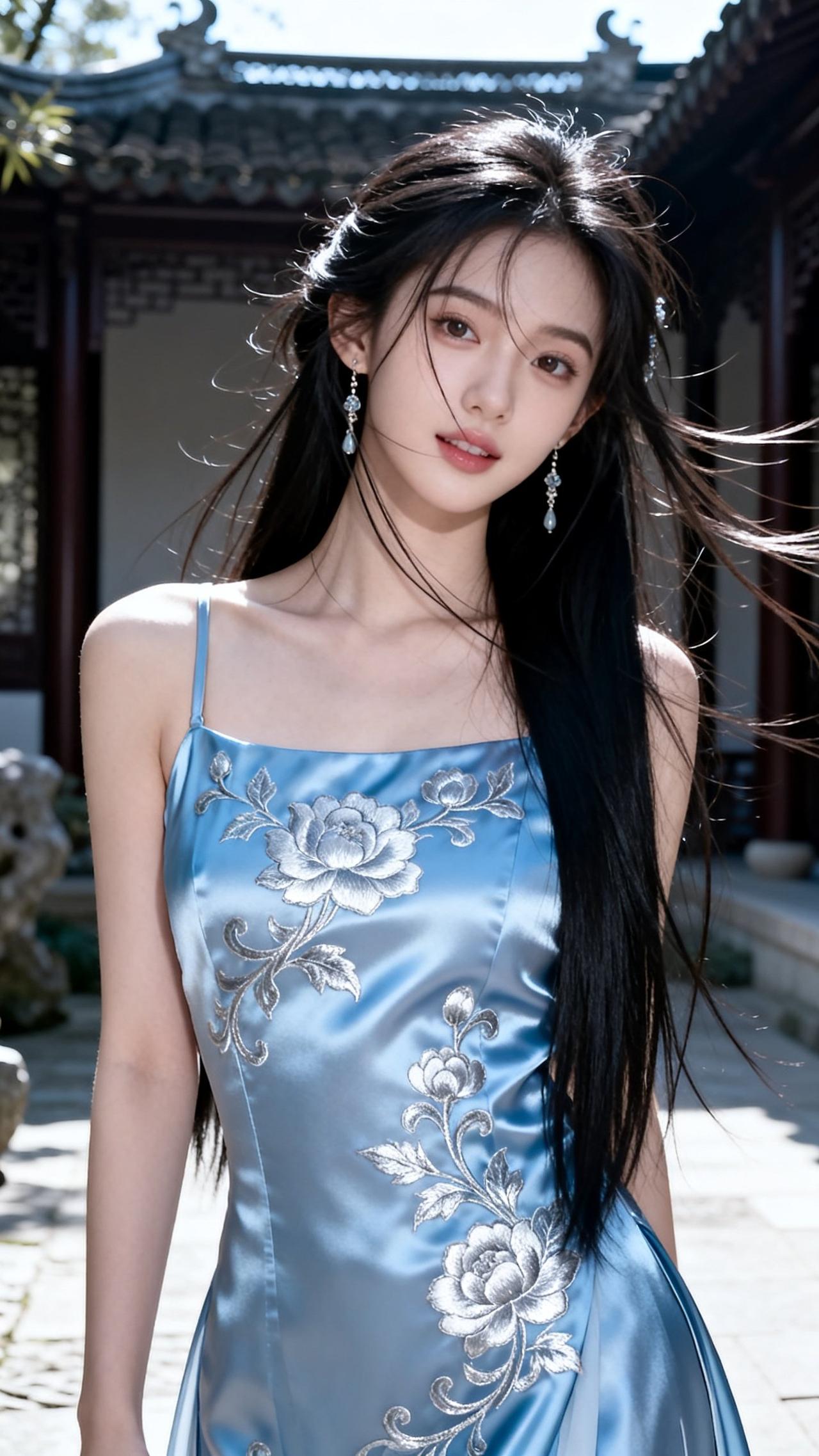 东方古典美少女，蓝裙飘飘，韵味十足街拍有什么技巧