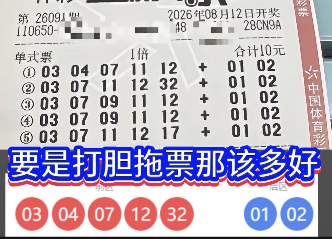 一念之差！号码尽数想到却分散五注，留下满满遗憾。大乐透26091期，一张彩友自选
