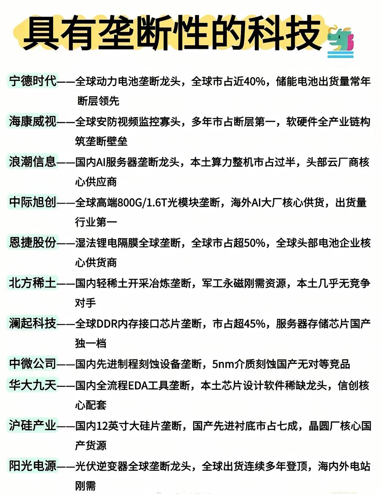 具有垄断性的科技企业！