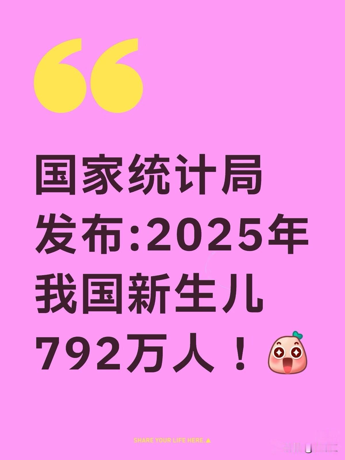目前是历史最低！最新的人口数据出炉了。有点让人出乎意料，2025年全国出生人