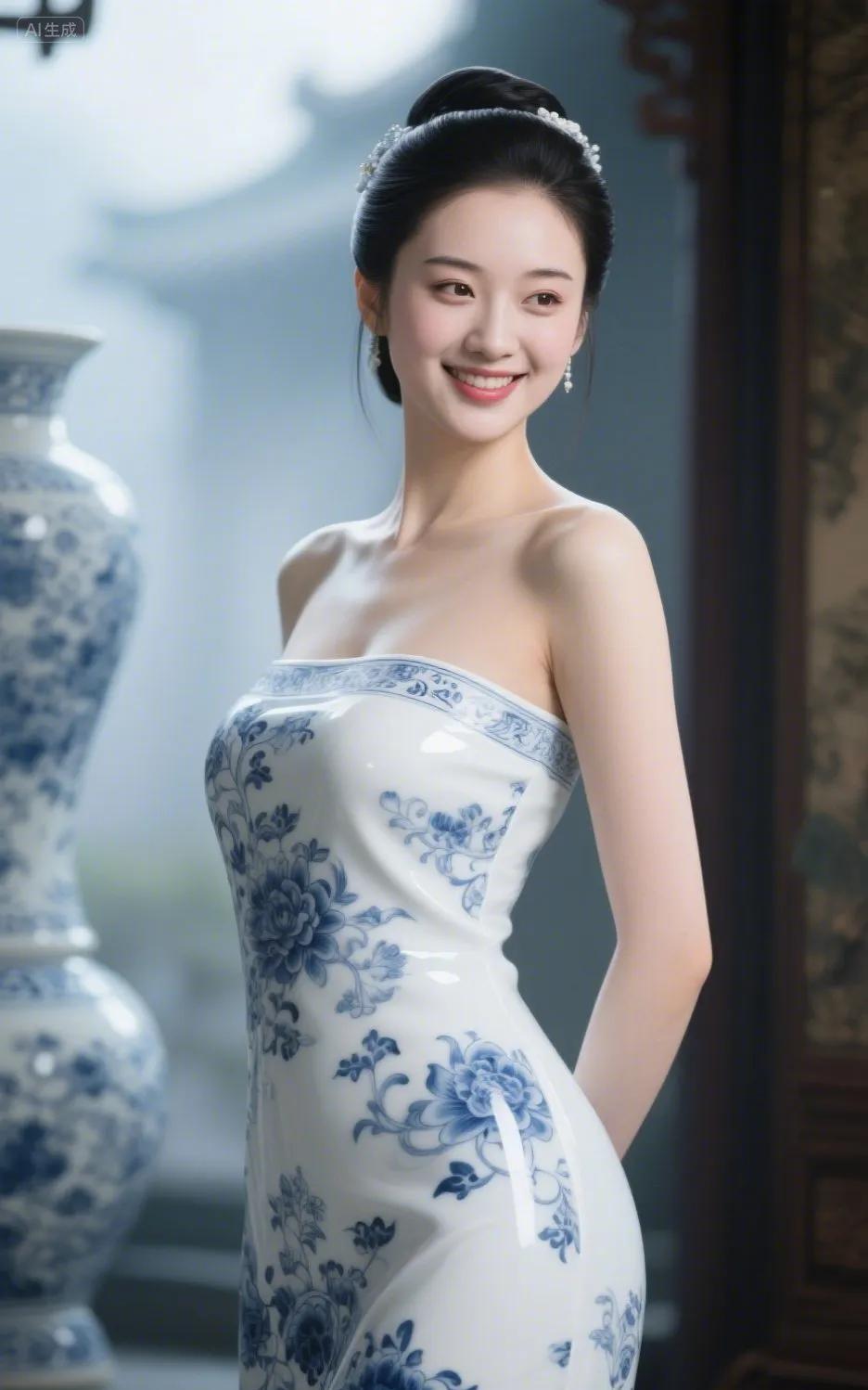 #一眼沦陷的神级美图#时尚青花连衣裙