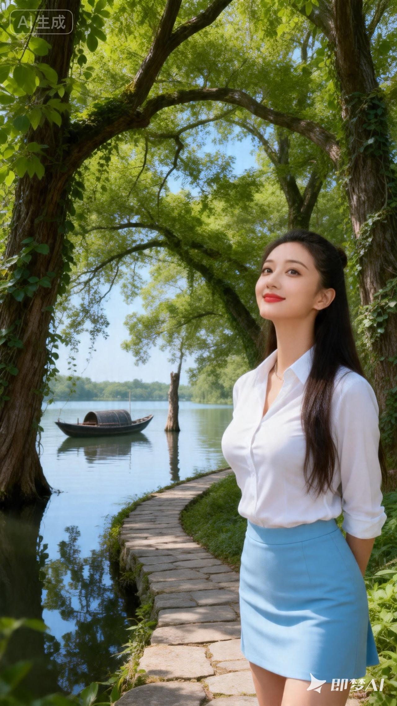 在绿意盎然的湖畔，遇见清新脱俗的你