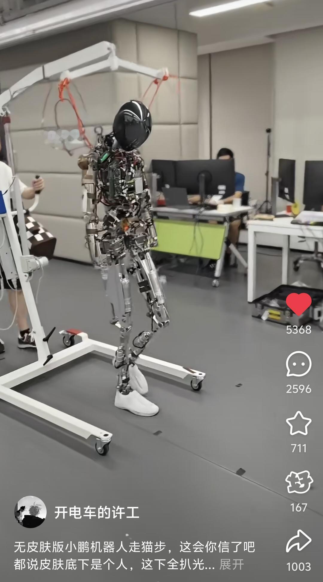 发了个无皮肤版小鹏人形机器人走猫步视频看了一下评论区本来挺郁闷的看到网友给他们的