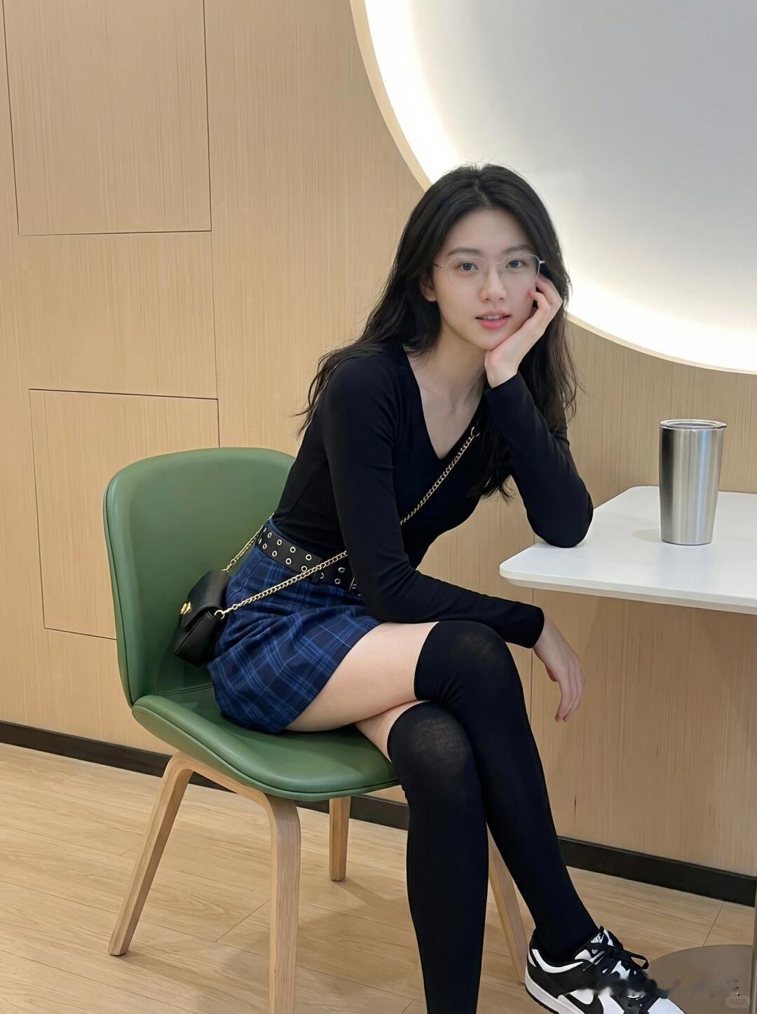 元气少女穿搭，黑色上衣配格纹短裙，时尚又青春！穿搭氛围感出片穿搭穿百褶裙可以