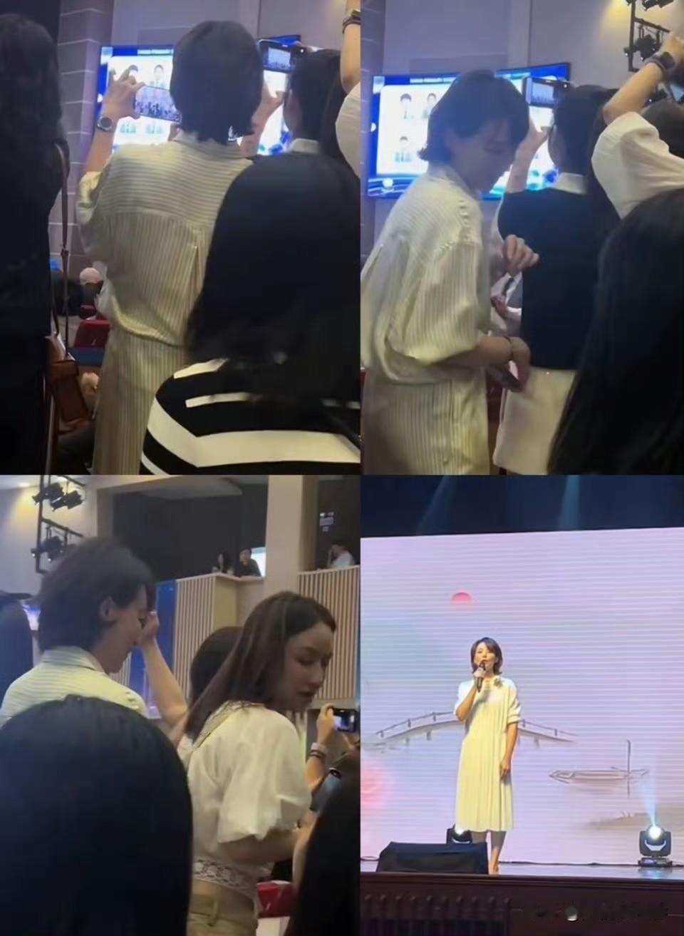 董卿低调现身儿子小学毕业典礼，素颜清瘦温婉，举着手机认真记录孩子的瞬间，褪去舞台