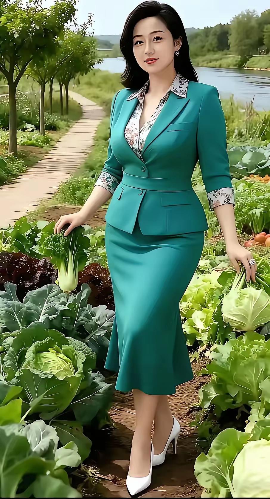 冬日生活打卡季都市丽人漫步田园，绿意盎然中尽显优雅风姿