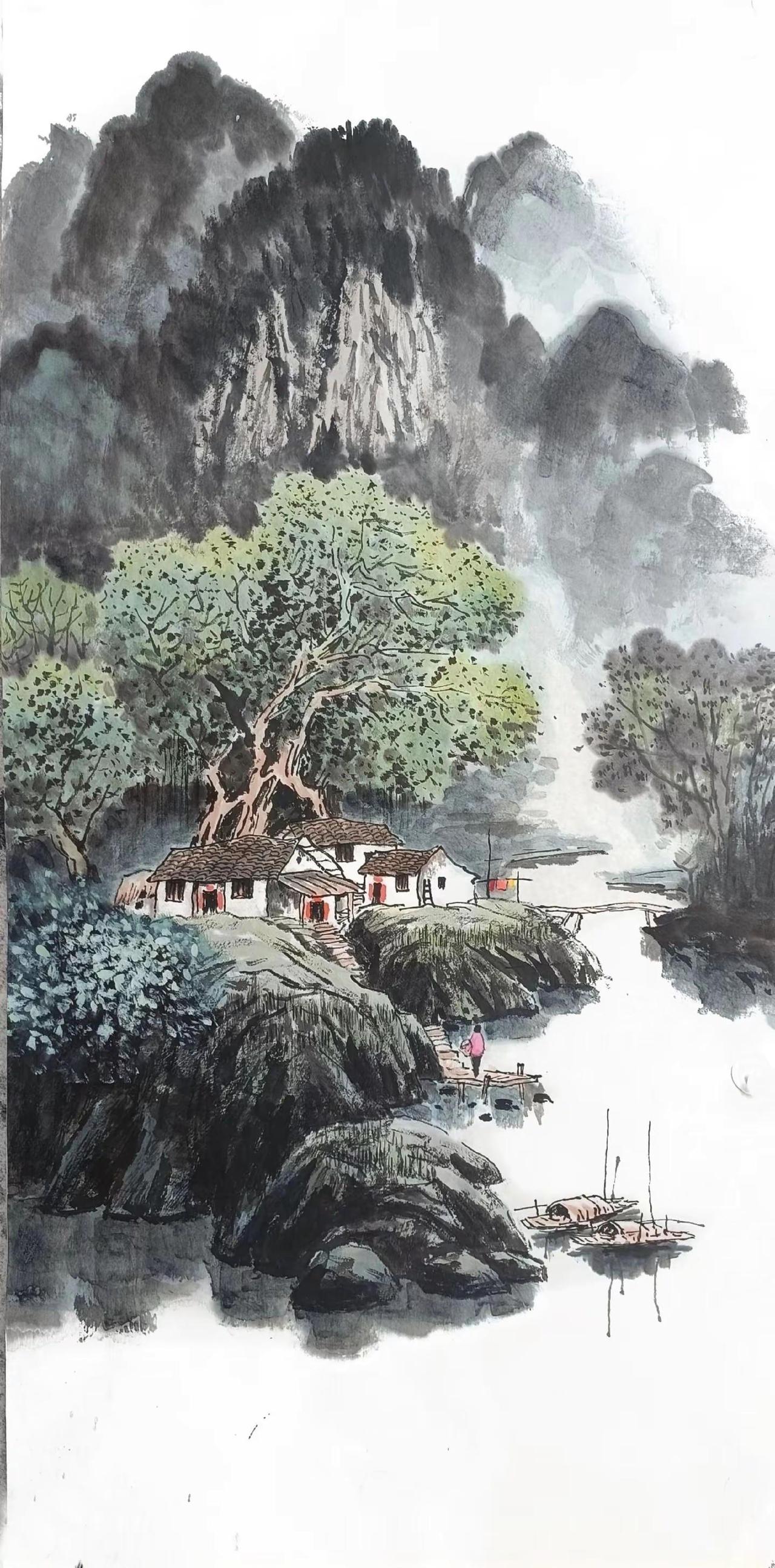 水墨人家。水墨山水创作者中心创作灵感国画乡村水墨传承
