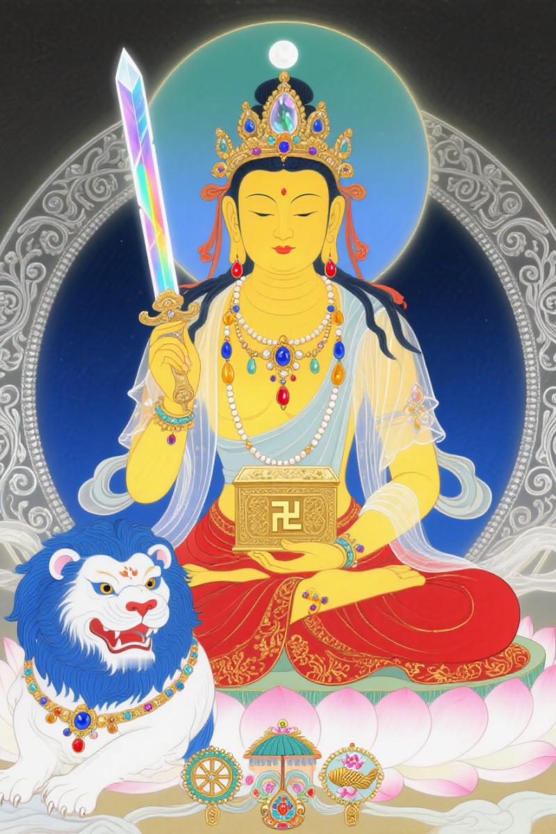 祈文殊菩萨智慧之剑，斩断一切烦恼的葛藤，显露本自具足的安宁。