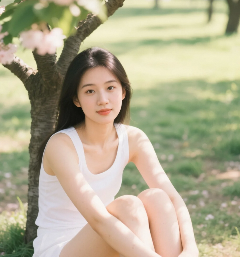 树影斑驳成诗行，她在光斑中写意时光