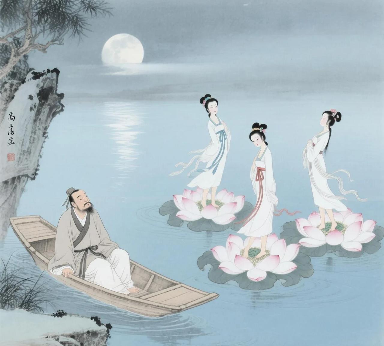 唐元和年间，有位隐士名叫高昱，常在昭潭边钓鱼。一天晚上，他在小船上打瞌睡，突然瞧