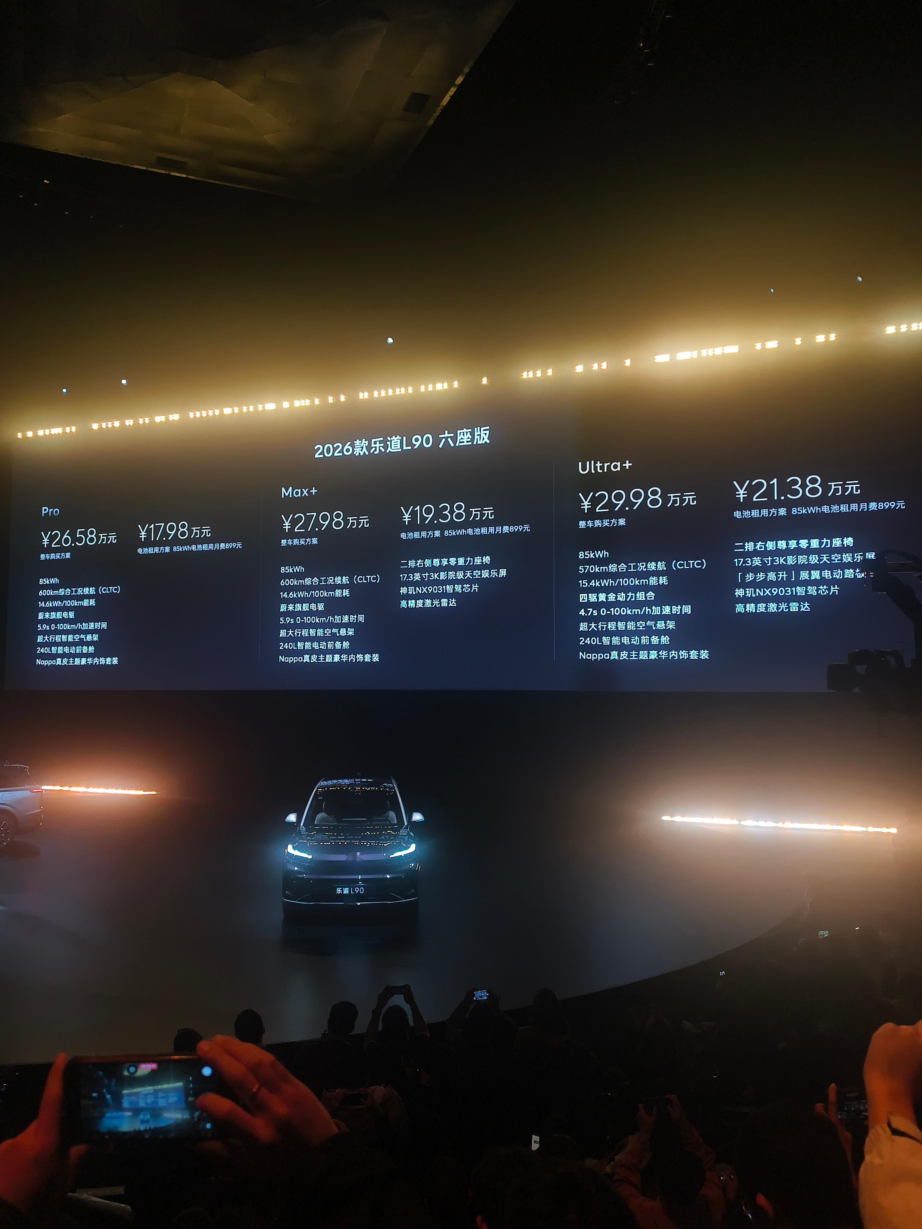 2026款乐道L90价格：六座版Pro：26.58万=17.98