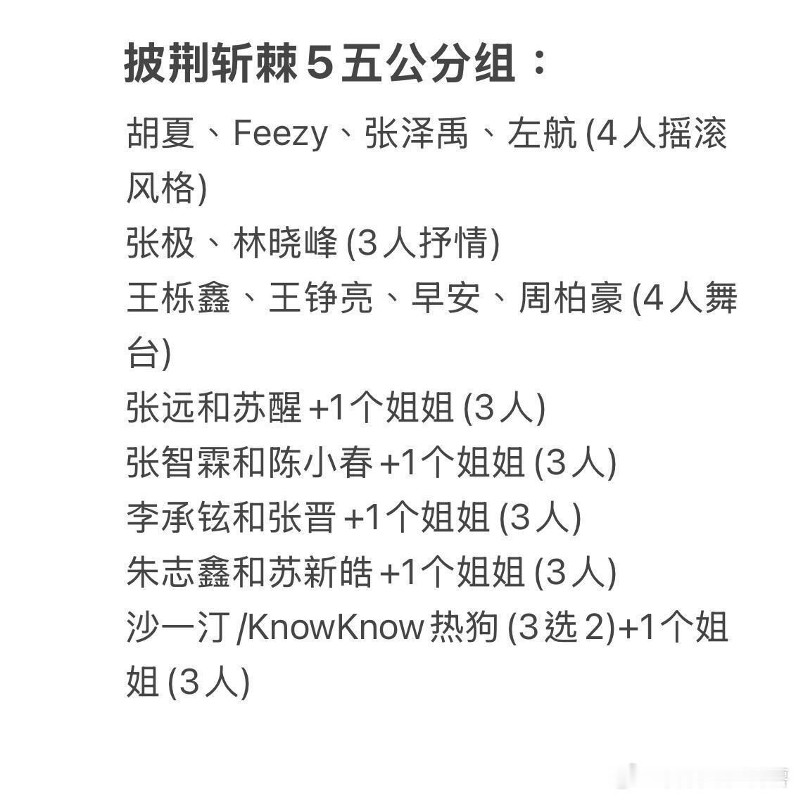 披荆斩棘披荆斩棘5五公分组：胡夏、Feezy、张泽禹、左航(4人摇滚