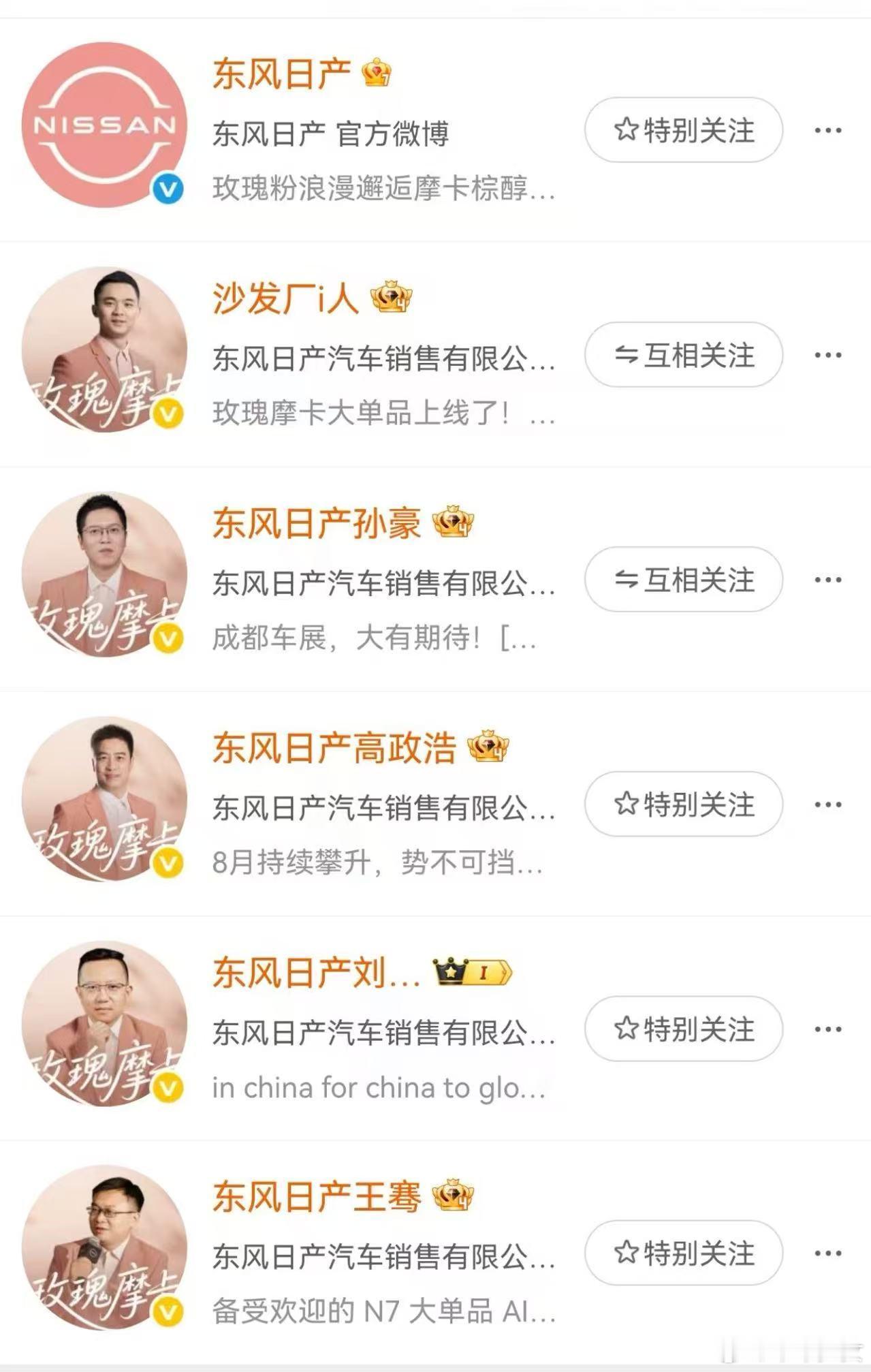 今天看到东风日产所有高管都换了头像，清一色的玫瑰摩卡色也太有仪式感了，这就是29