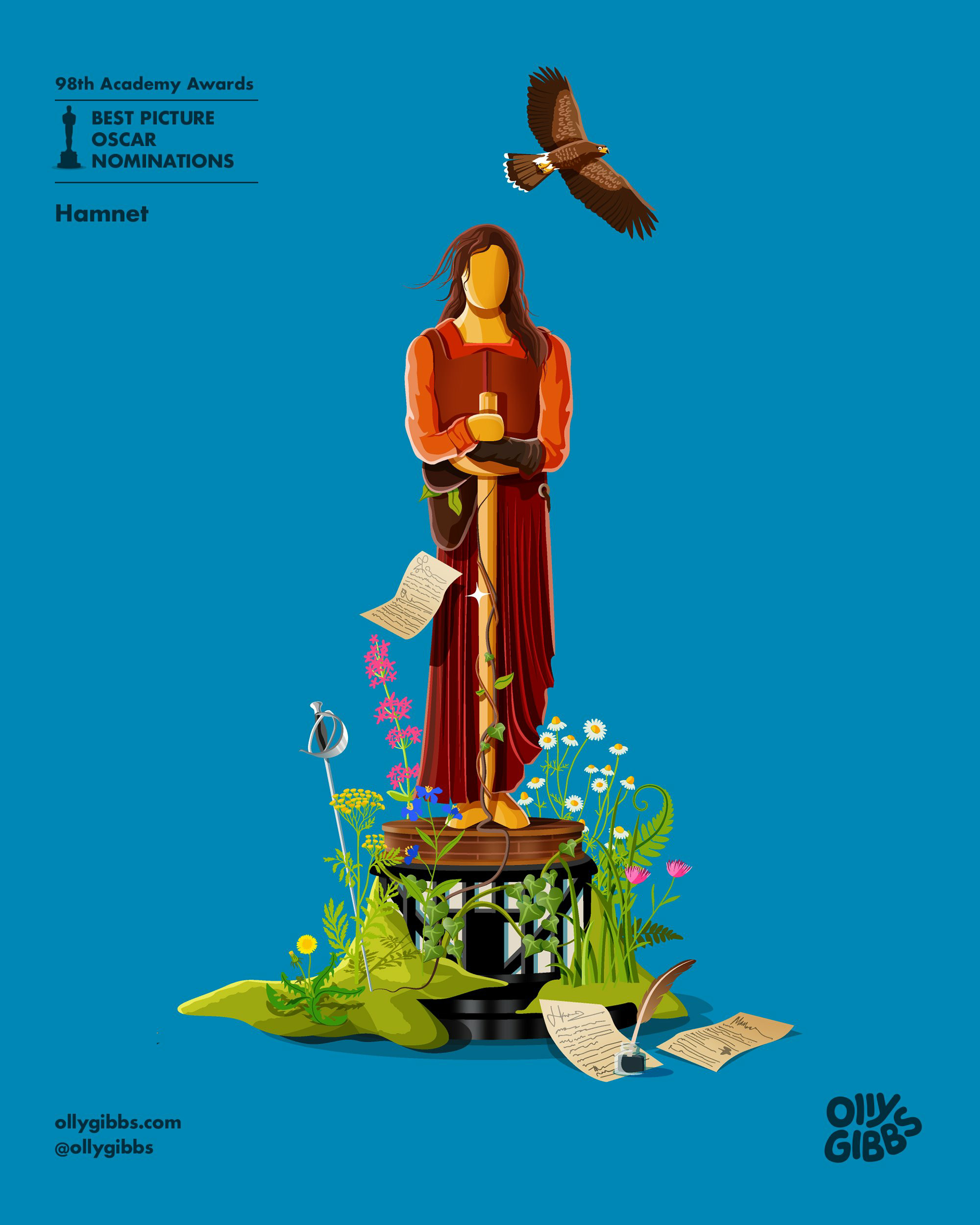 奥斯卡提名影片艺术海报知名画师OllyGibbs为第98届奥斯卡最佳影片10部