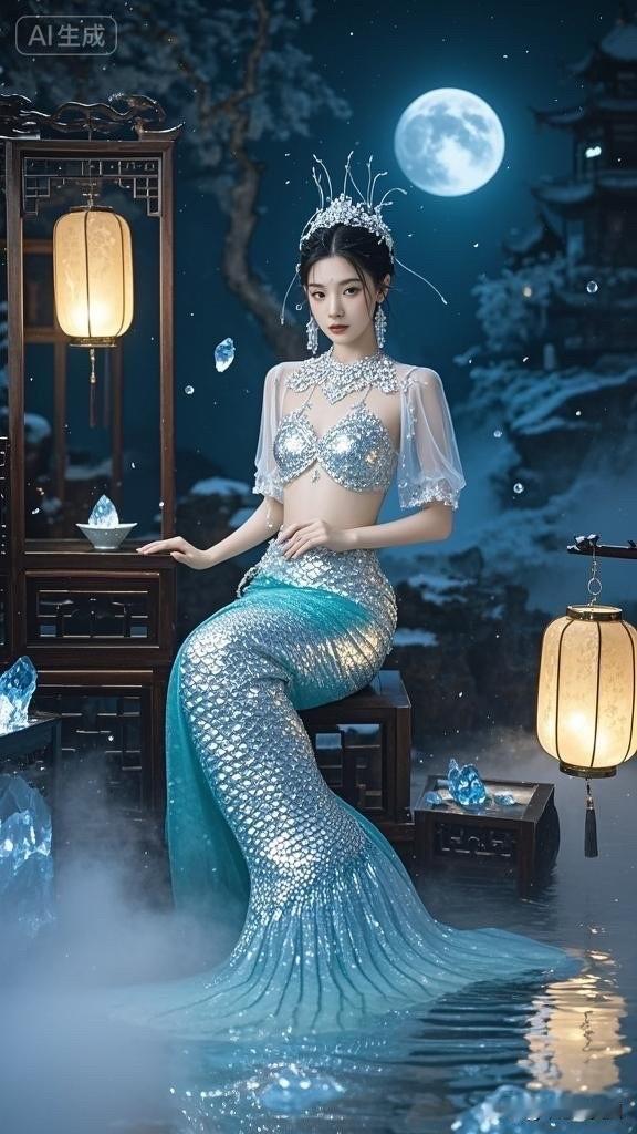 梦幻海底仙境，美人鱼与冰晶灯共舞