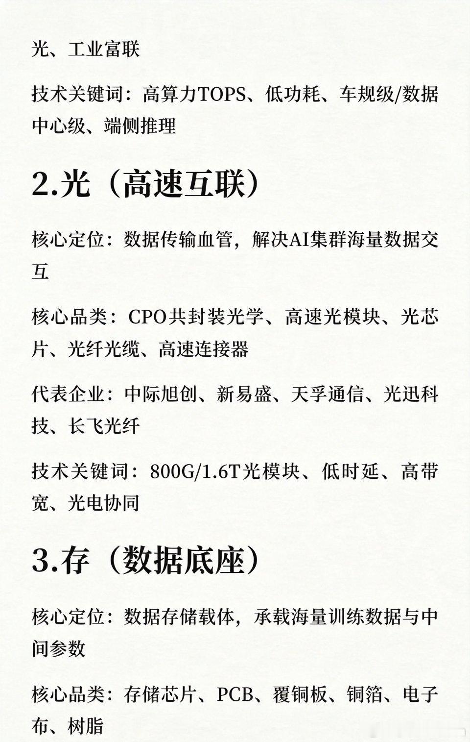 AI算力硬科技“四金刚”AI算力硬科技“四金刚”覆盖芯、光、存、电四大核心赛道，
