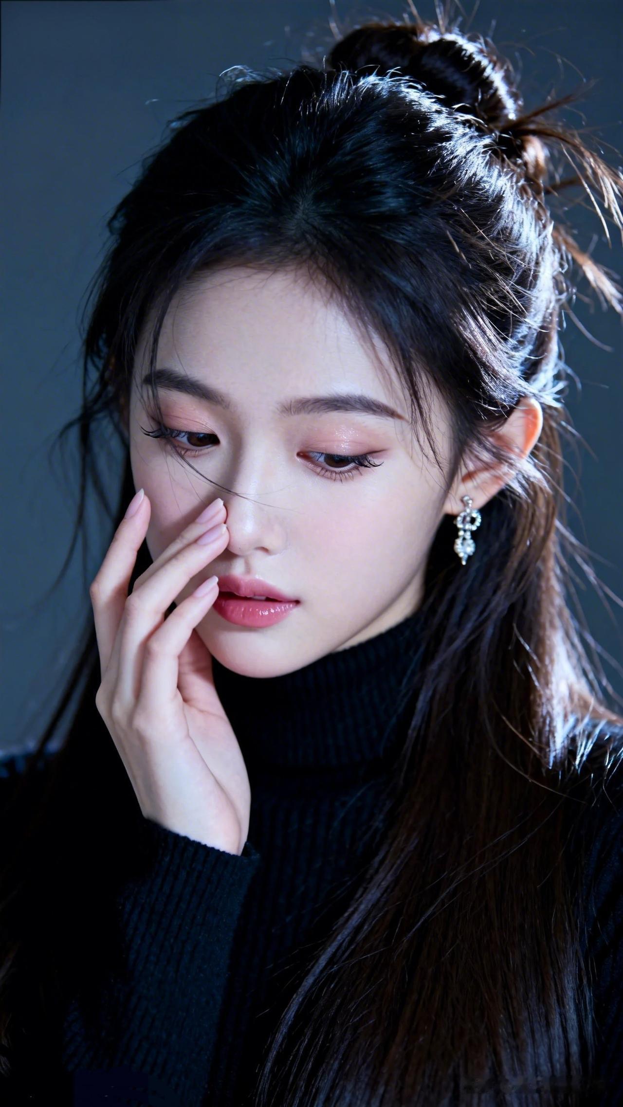 温柔眼妆，黑发红唇，优雅气质，女神范儿