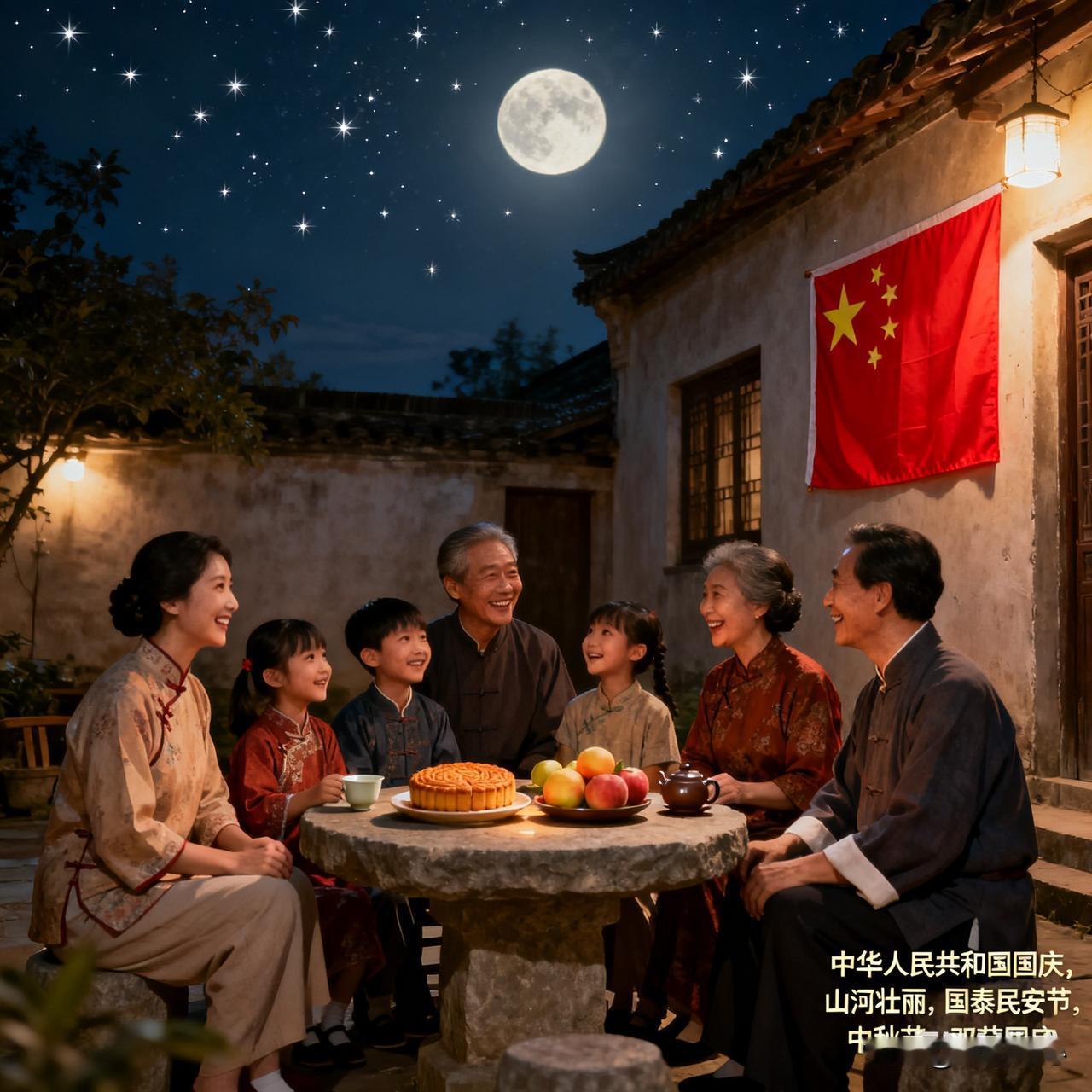 《双节同辉》乐韵诗心原创:“银汉迢迢，金风袅袅，双节并至映今朝。”中秋与国