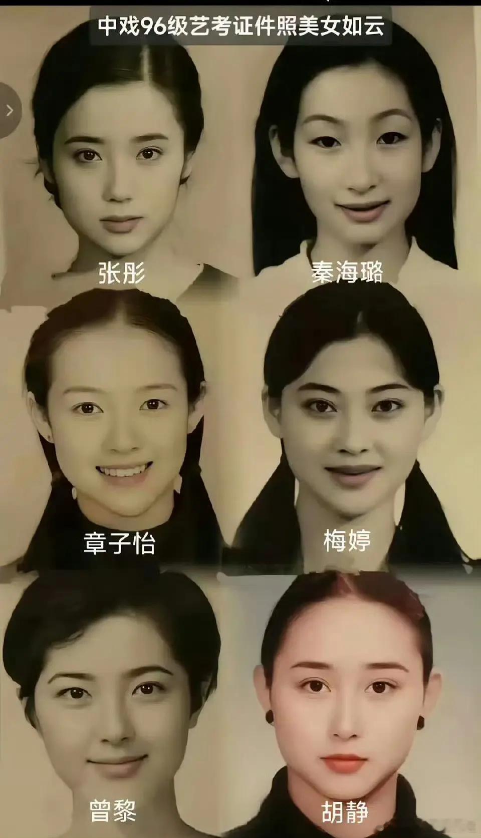 中戏96级艺考证件照，张彤，秦海璐，章子怡，梅婷，曾黎，胡静，张彤好美啊