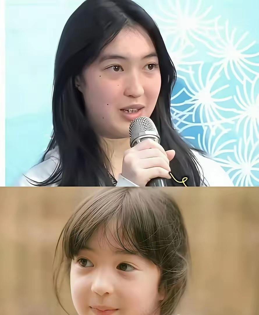 夏天这孩子现在连发色都变了，小时候的混血感一点都没有了，完全像极了黄嘉千。牙齿乱