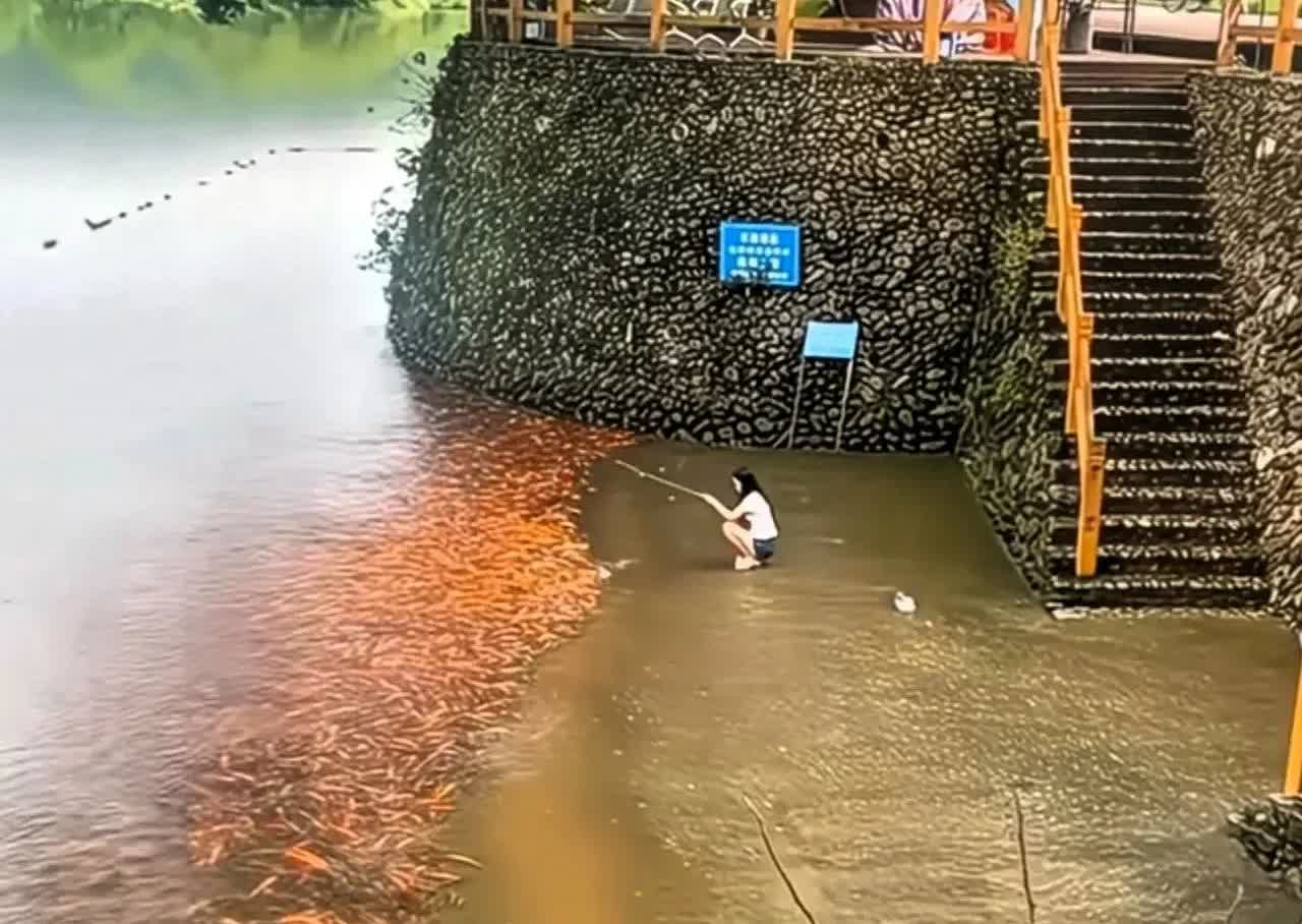 水库边坐满了人。天没亮就有人来占位置，一坐就是一整天。鱼竿插在岸边，桶里
