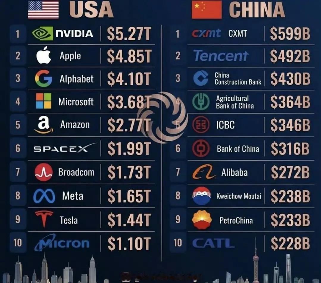 有网友做了中美市值最高的上市公司对比长鑫科技这么强吗？[赞]