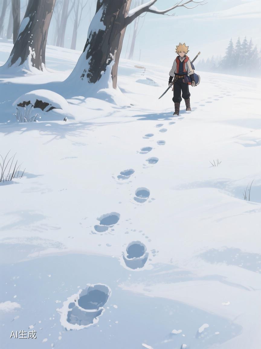 AI妙生图雪野上，一串脚印延伸向远方，是探索未知的勇气，还是过往的回忆？🥶