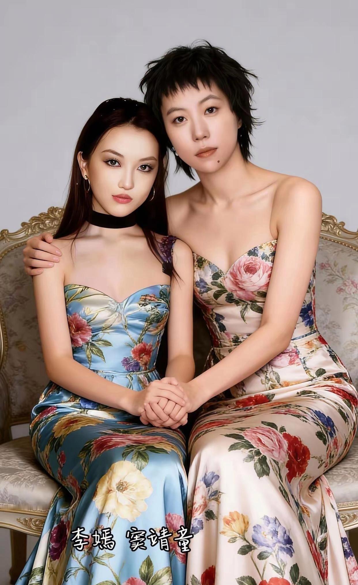 李嫣和窦靖童同框，网图一出来大家都在刷基因。姐妹坐一块儿，一个明艳，一个短发利落