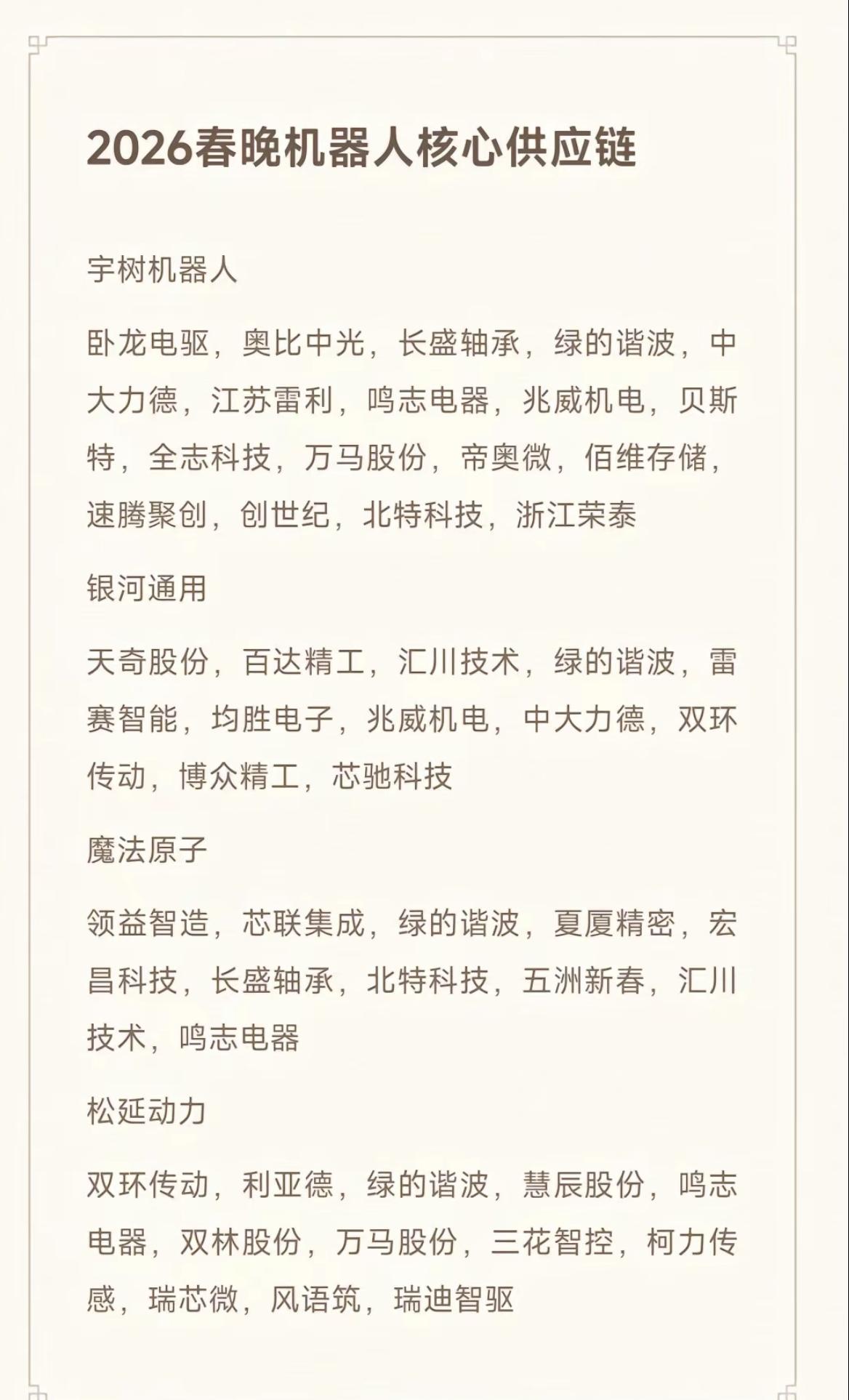 2026春晚：机器人核心供应链！1.宇树机器人2.银河通用3.魔法原子