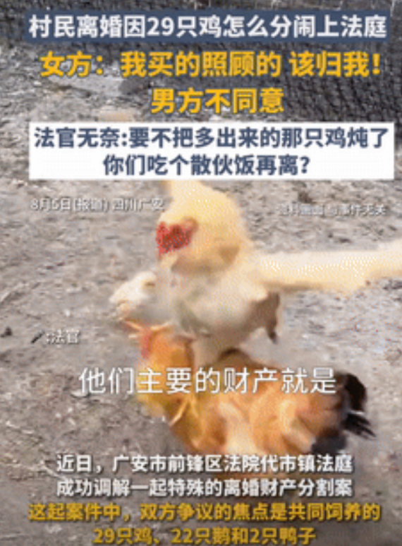 笑发财了！四川广安，一对夫妻想要离婚，因财产分割闹上法庭，不料，当法官了解完情况