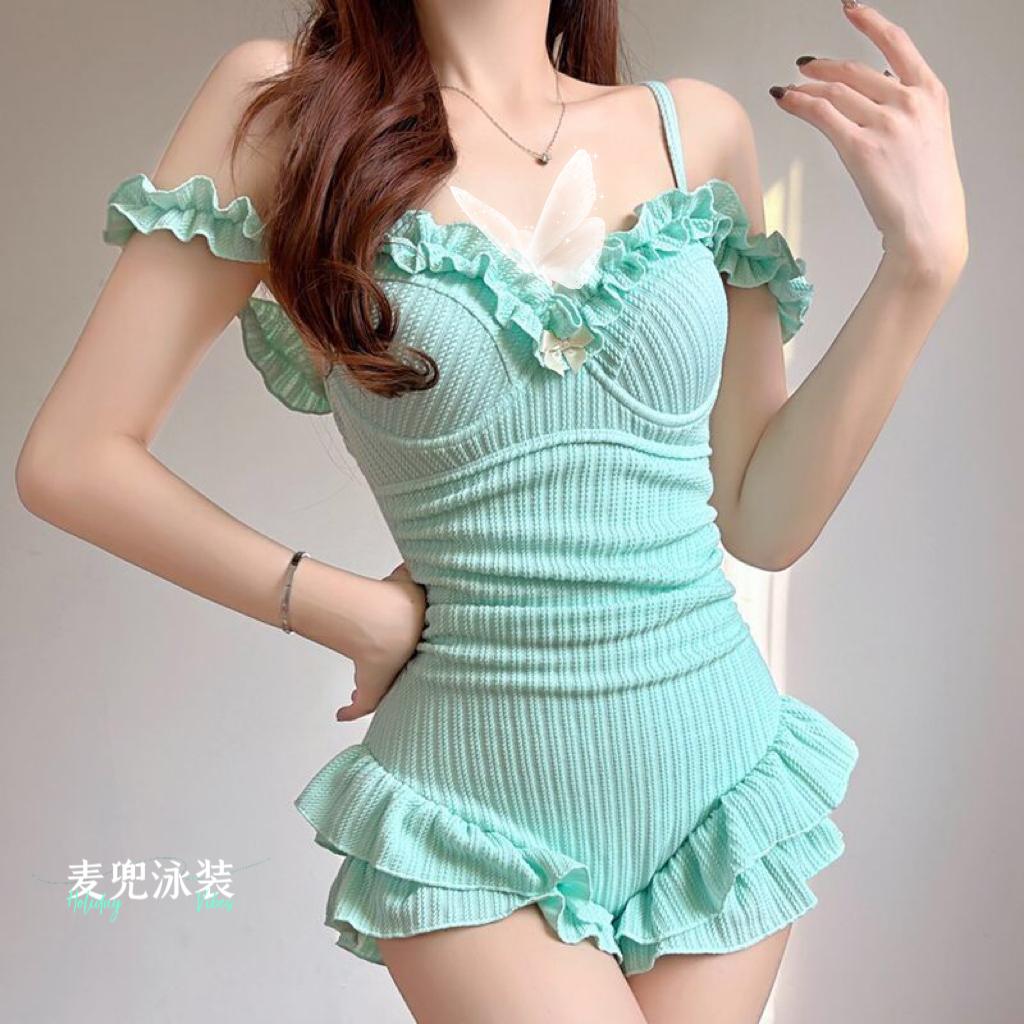 木耳边设计感小众温柔系温泉泳衣👙超显瘦游泳时穿什么颜色的泳衣更安全?游泳衣分