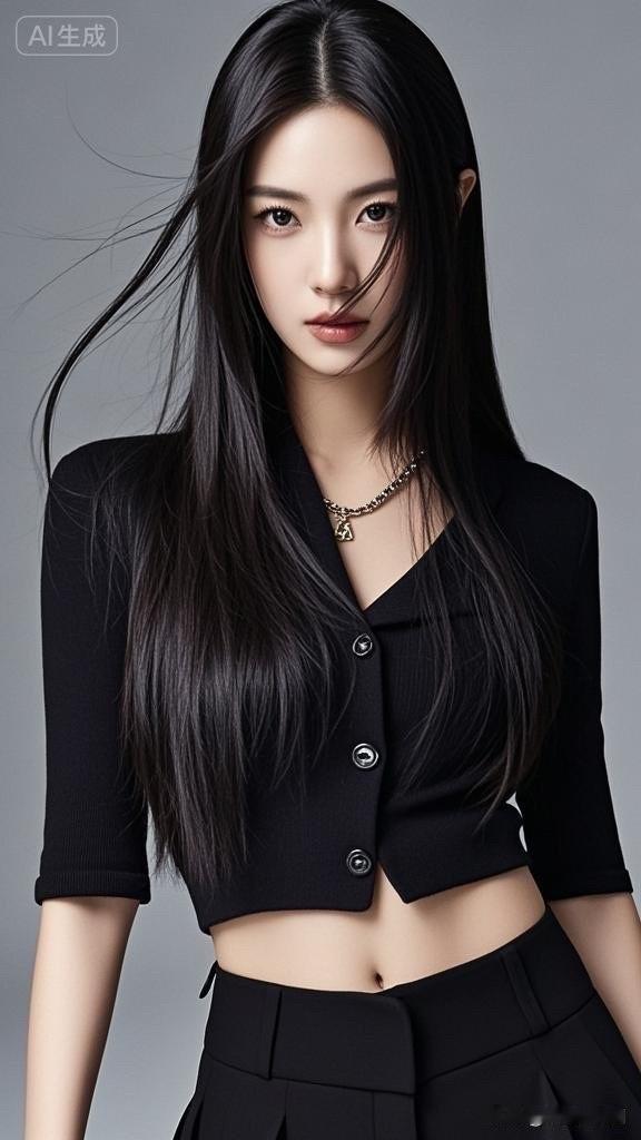 黑发红唇，优雅迷人，时尚黑裙，尽显魅力！