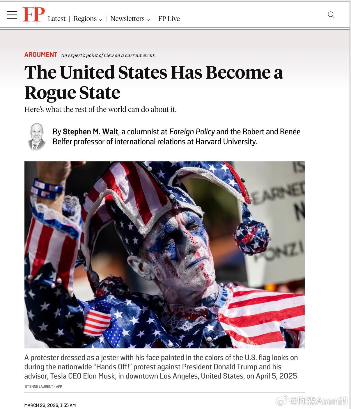 🇺🇸美国已沦为流氓国家-《外交政策》杂志美国如今的行为如同一个掠夺性的