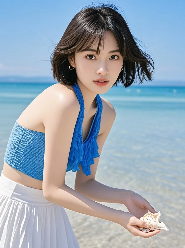 浪尖星芒，镜头中美女闪耀海边的时尚舞台