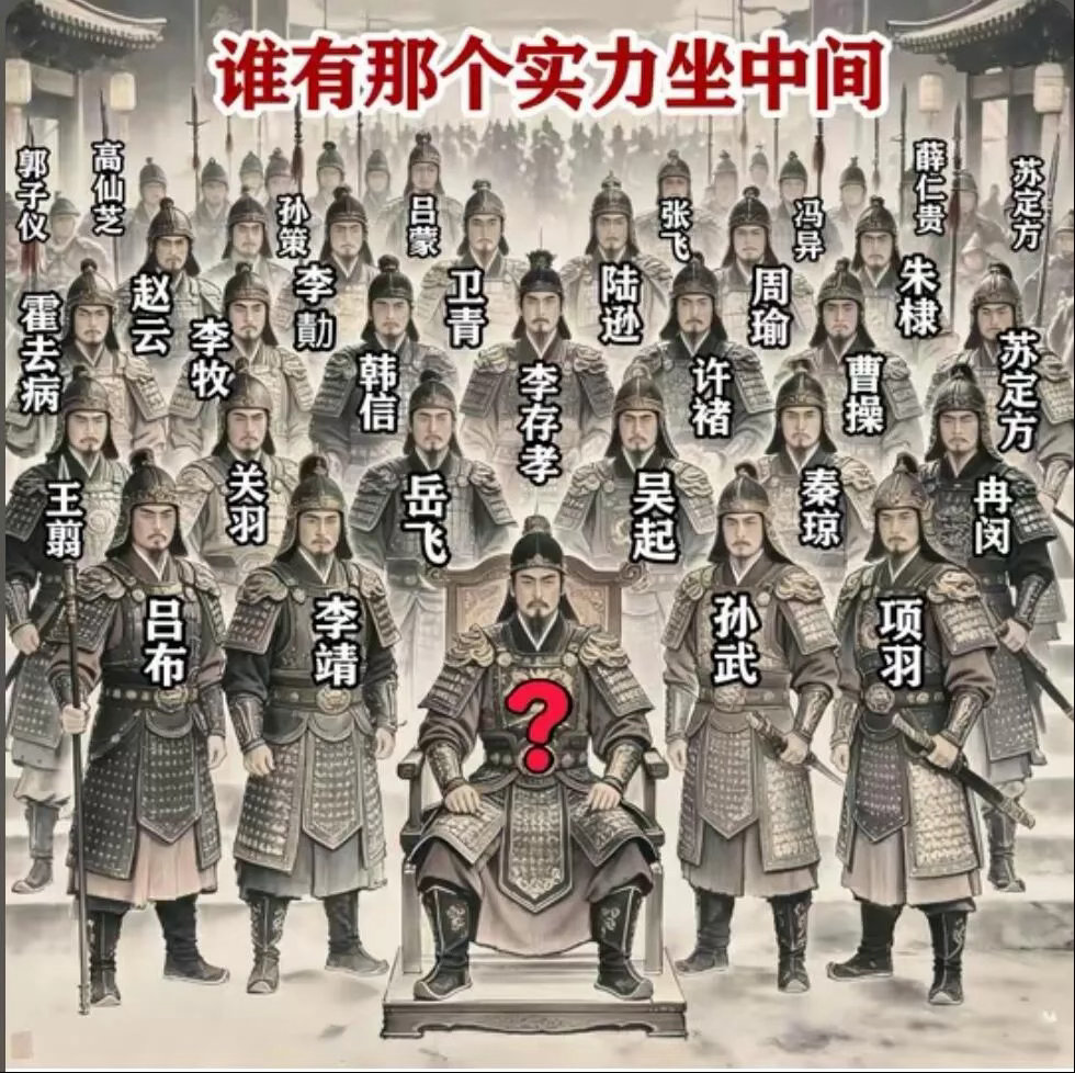 历史武将中谁有那个实力坐中间？历史战争