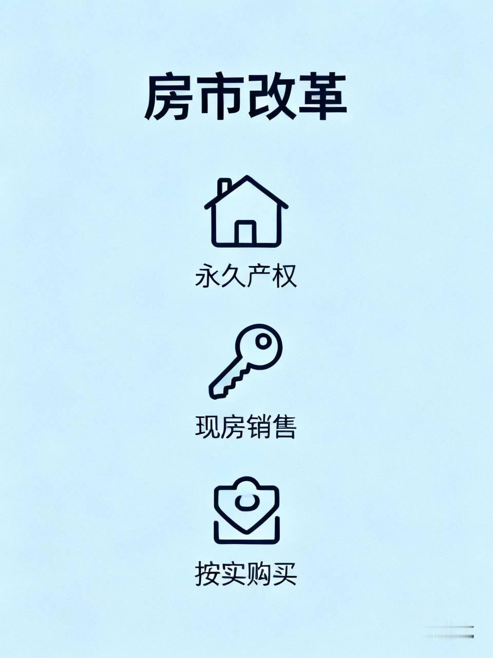 房市改革：一，房子将成永久产权二，预售制不存在，现房销售三，公贪不存在，买
