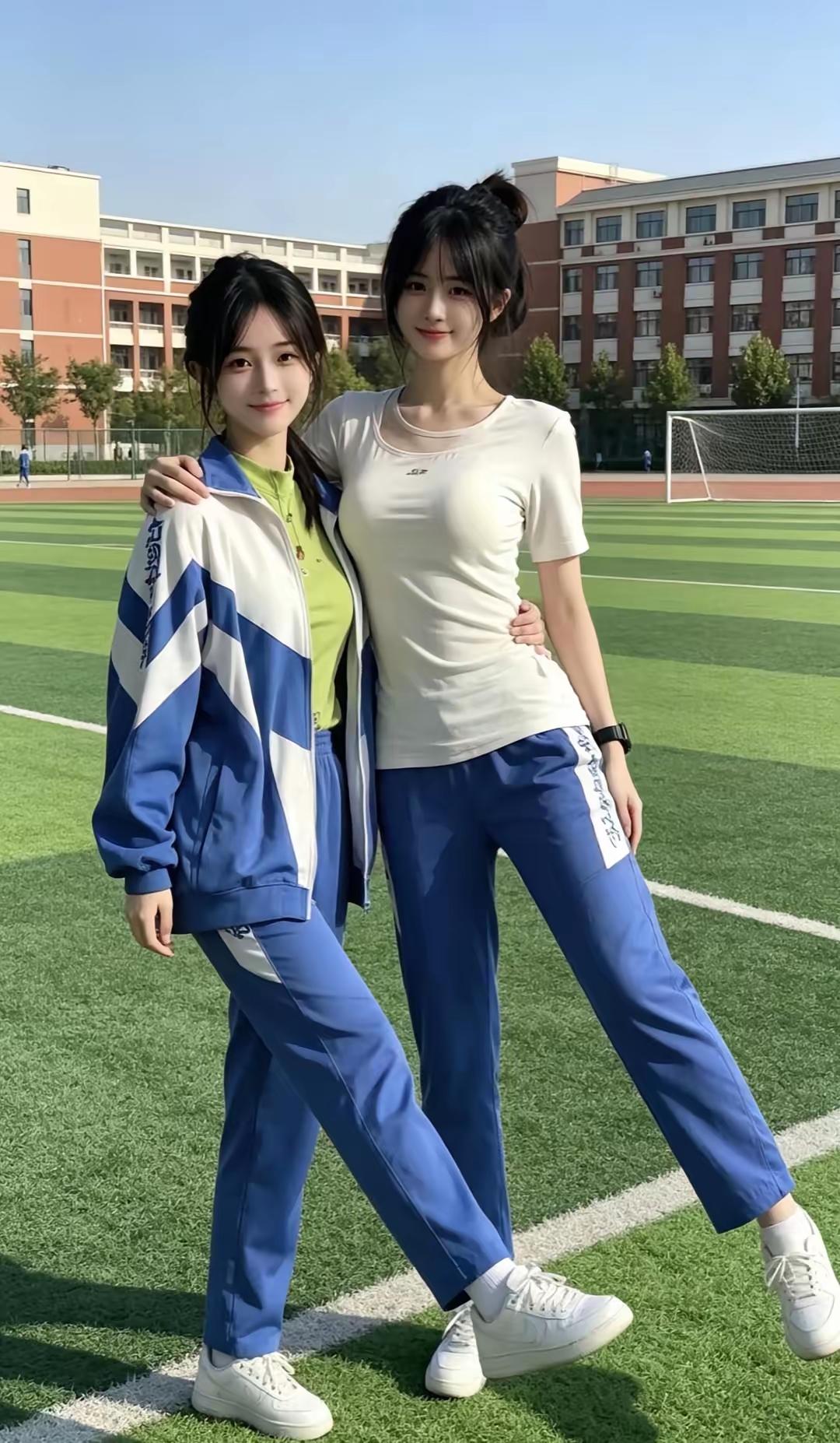 身站绿草地，校花有志气各项成绩好。前途更美丽。