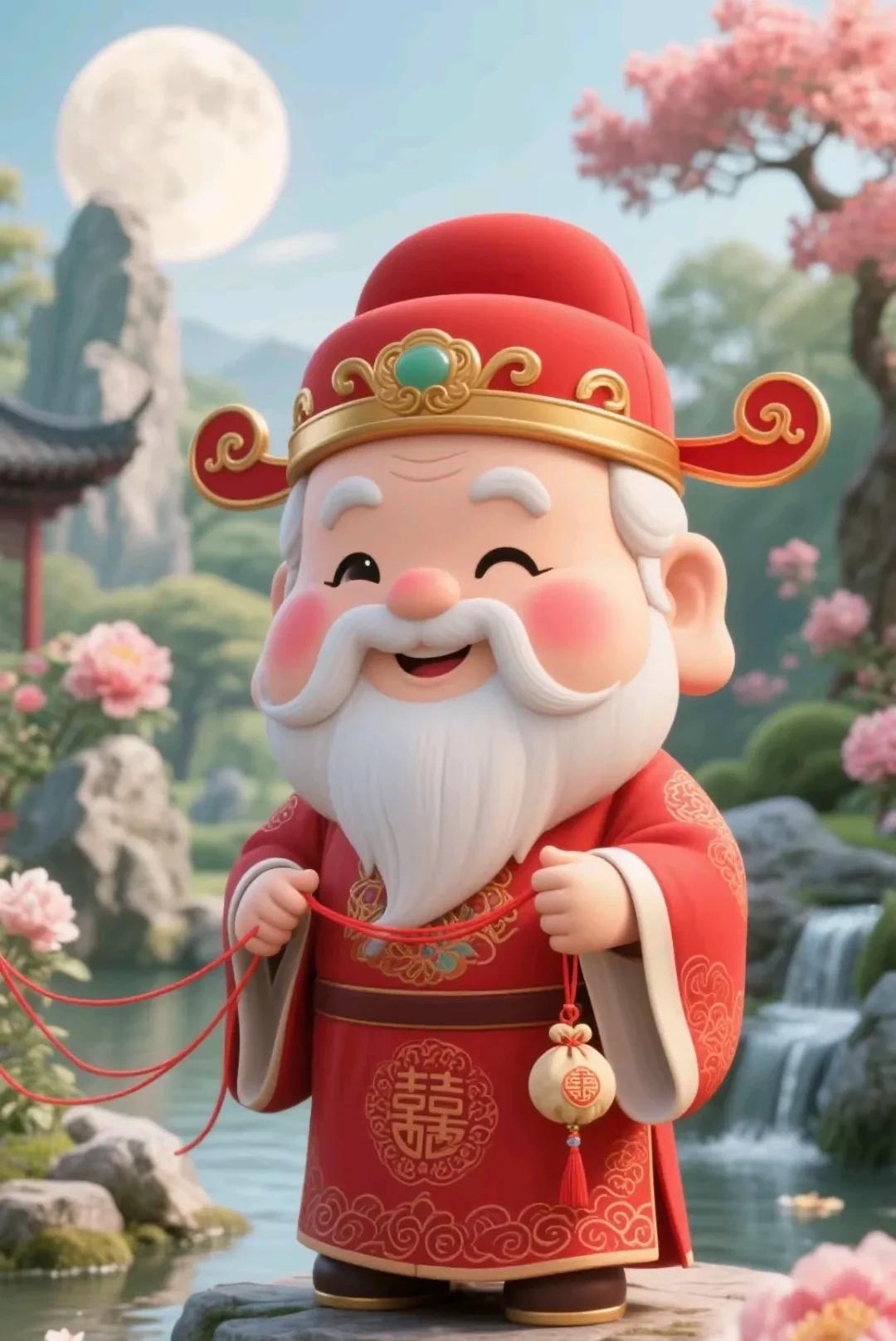 月老牵红线，单身的夜熬够了吧？姻缘簿上你的名字被朱砂圈了三遍，月老特意调成“