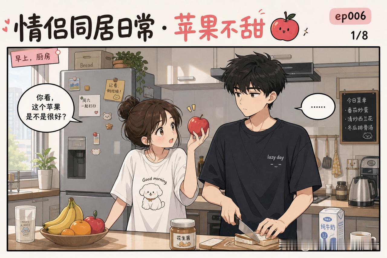 搞笑漫画分享我洗了个苹果咬了一口，女朋友说：“我想吃。”我递给她，她咬了一口说：