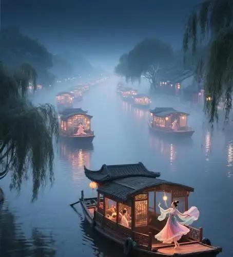 上联：梅园静处听晨鸟下联：桃渡喧时看归人