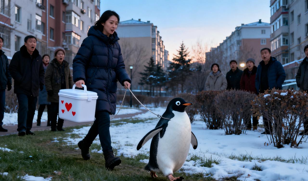 2025年11月7日清晨，哈尔滨道里区保利城5期小区内，一名女子手提保温箱，牵着