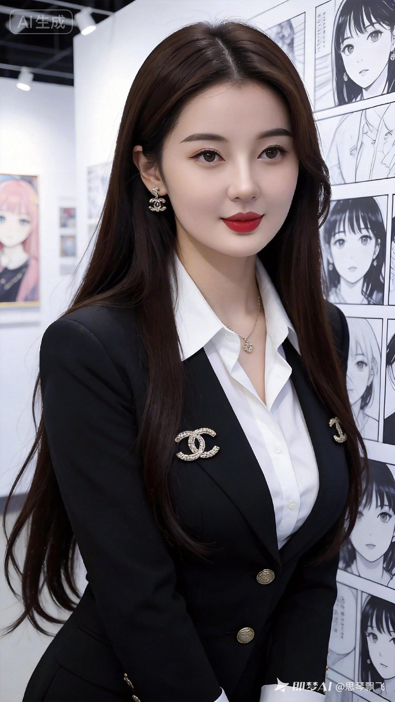 优雅黑西装，红唇美少女，时尚艺术展！