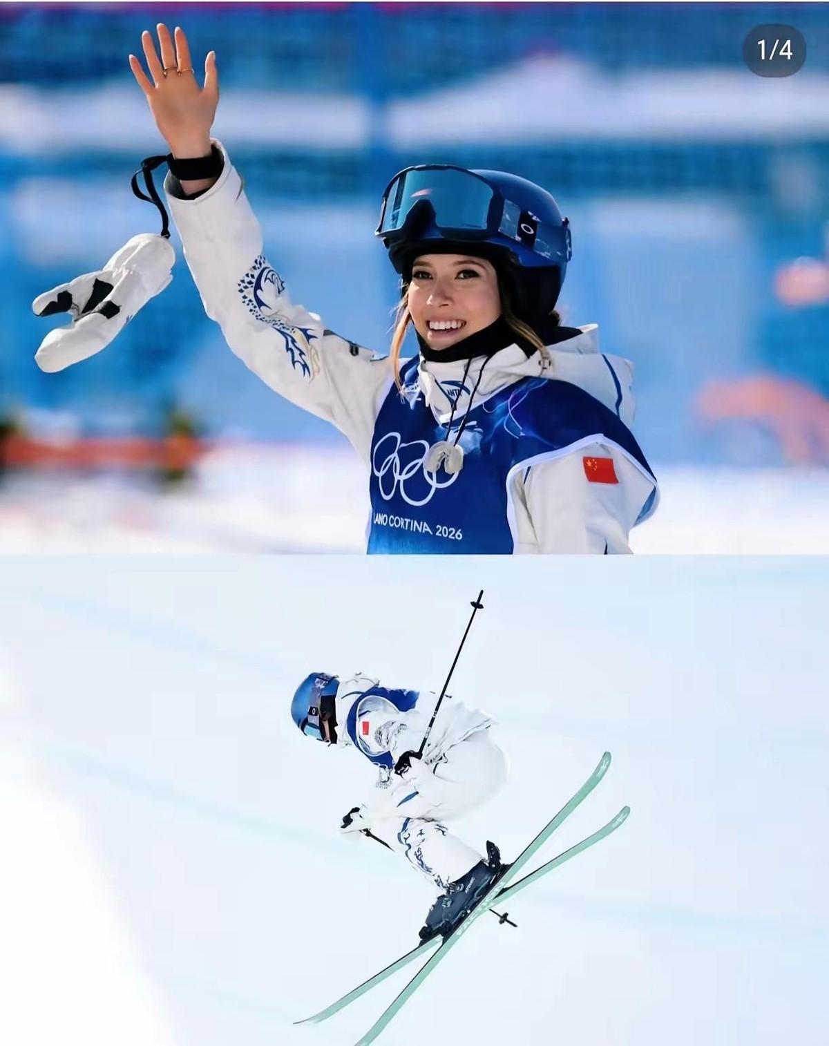 谷爱凌第一跳摔了，30分，倒数第一。她站起来拍了拍雪。第二跳，94.00分。