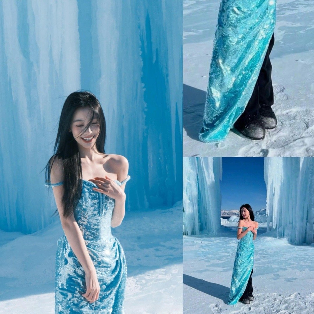 易梦玲上身凉裙下身棉裤，冰天雪地穿这么少只会让人觉得命苦