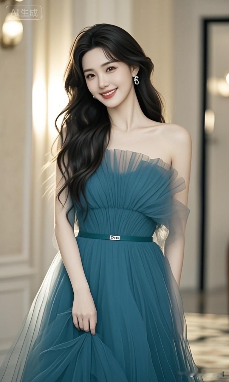 优雅蓝裙，微笑动人，完美女神范儿！💙✨