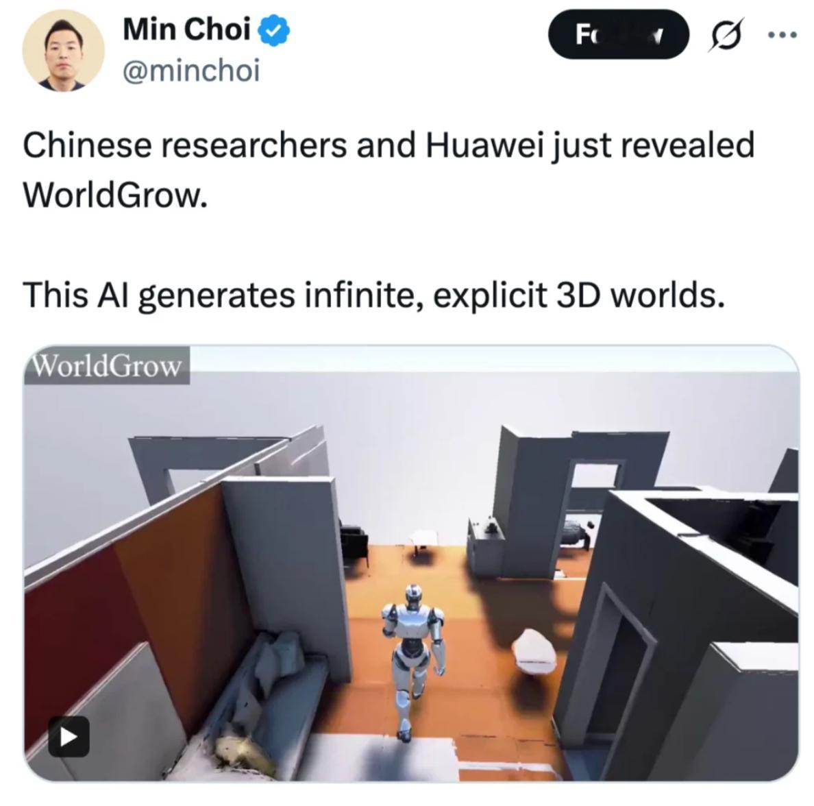 刚刷到华为的新研究【WorldGrow】，有点震撼，它能无限生成3D世界。不是